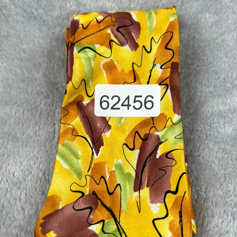 Vintage J Garcia California Mission Silk Necktie Yellow Abstract Leaf Mens Art